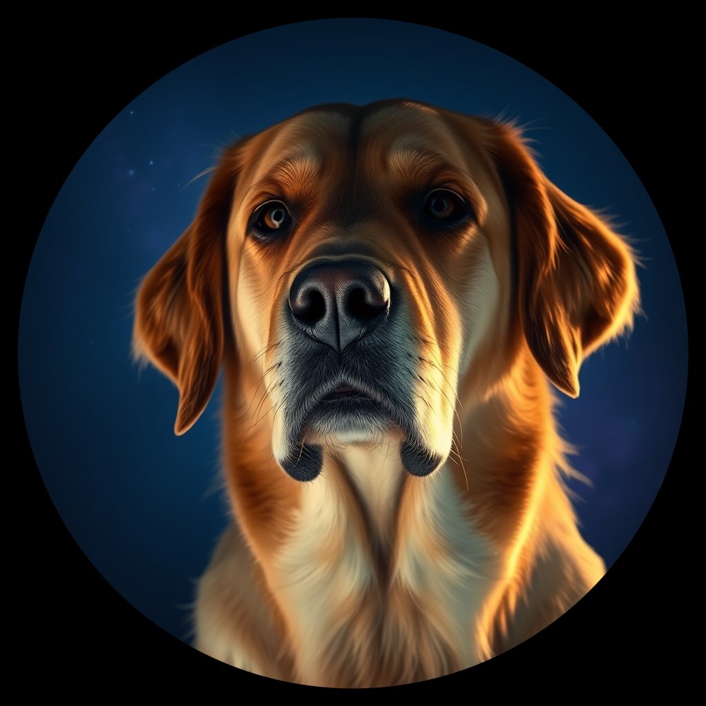 Cosmic medallion portrait of PFZ43A10_PFZ43A10, a Golden Retriever
