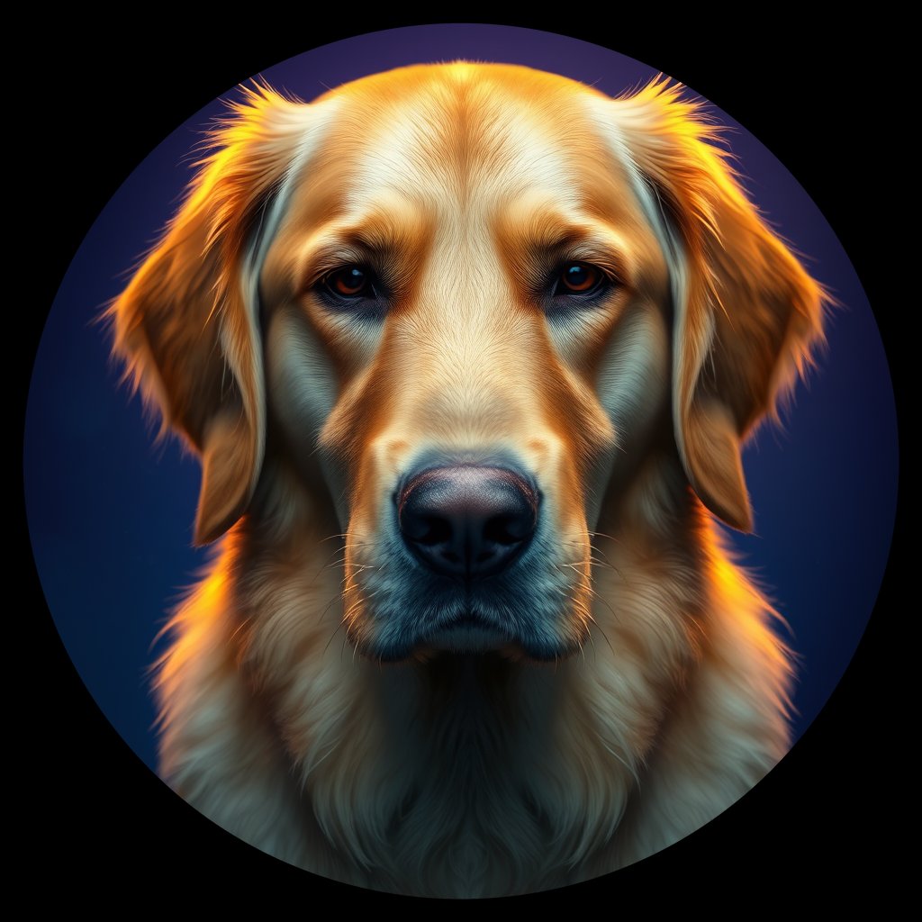 Cosmic medallion portrait of PFZ43A11_PFZ43A11, a Golden Retriever