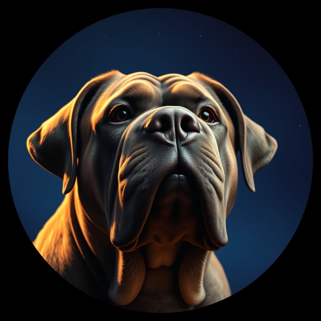 Cosmic medallion portrait of PFZ43B01_PFZ43B01, a Neapolitan Mastiff