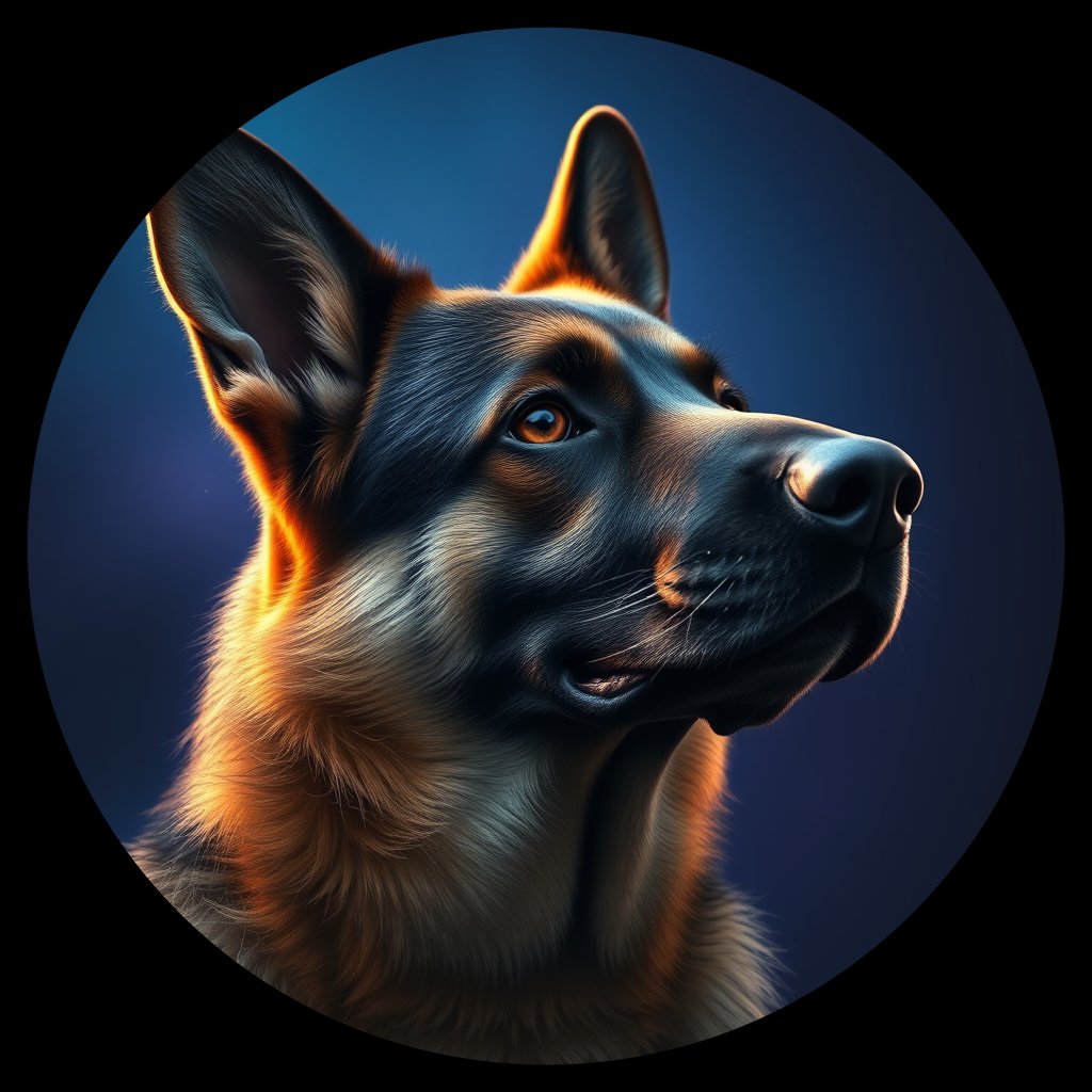 Cosmic medallion portrait of PFZ43B03_PFZ43B03, a German Shepherd
