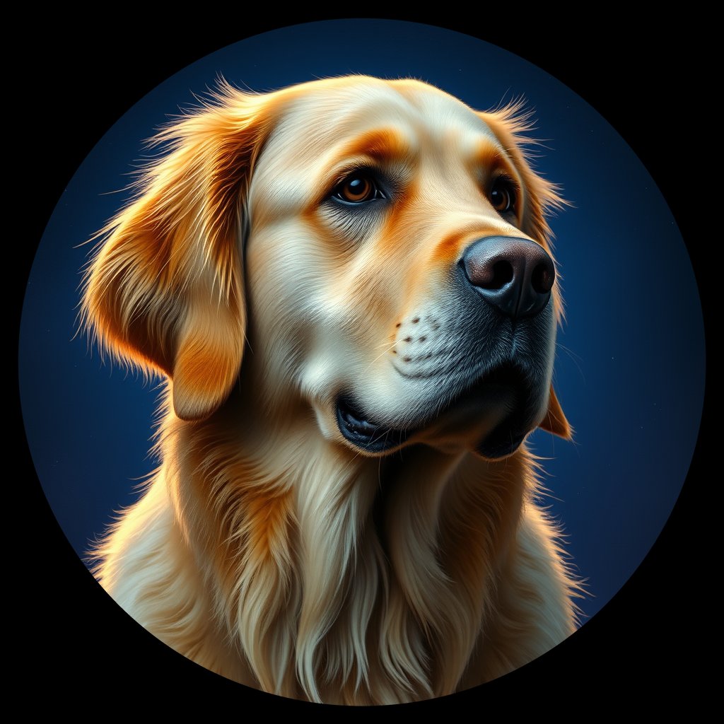 Cosmic medallion portrait of PFZ43B04_PFZ43B04, a Golden Retriever