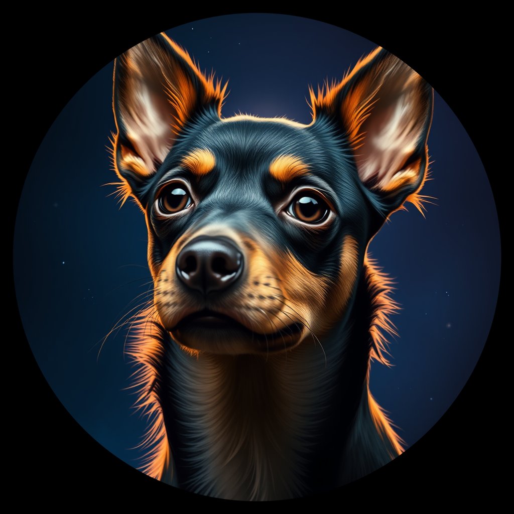 Cosmic medallion portrait of PFZ43B05_PFZ43B05, a Miniature Pinscher
