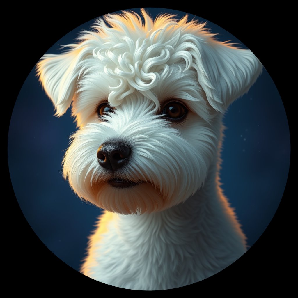 Cosmic medallion portrait of PFZ43B07_PFZ43B07, a Bichon Frise