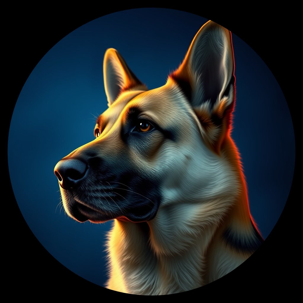 Cosmic medallion portrait of PFZ43B10_PFZ43B10, a German Shepherd