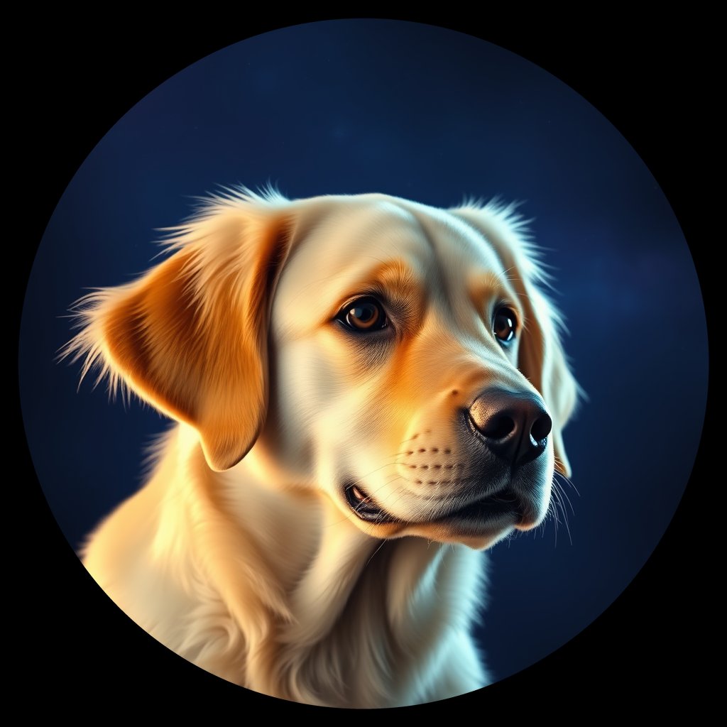 Cosmic medallion portrait of PFZ43B11_PFZ43B11, a Golden Retriever