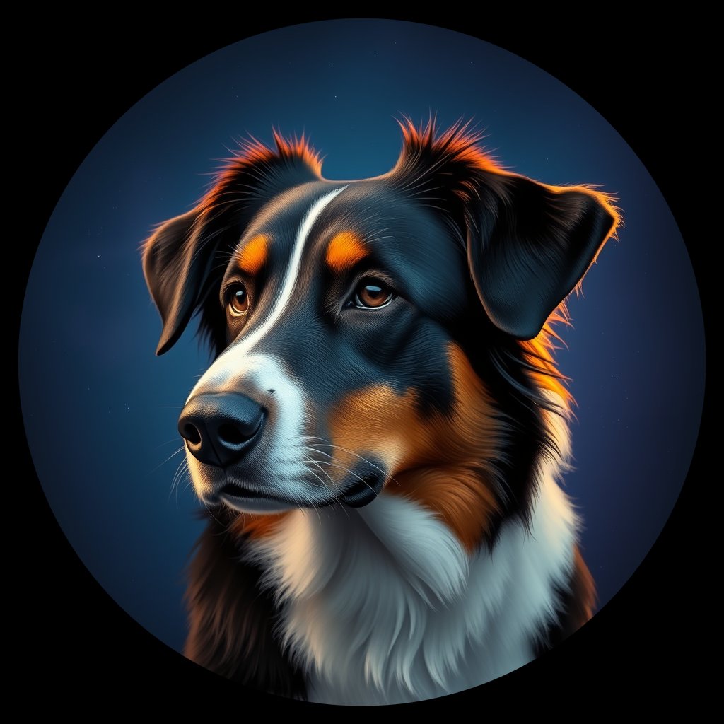 Cosmic medallion portrait of PFZ43B12_PFZ43B12, a Australian Shepherd
