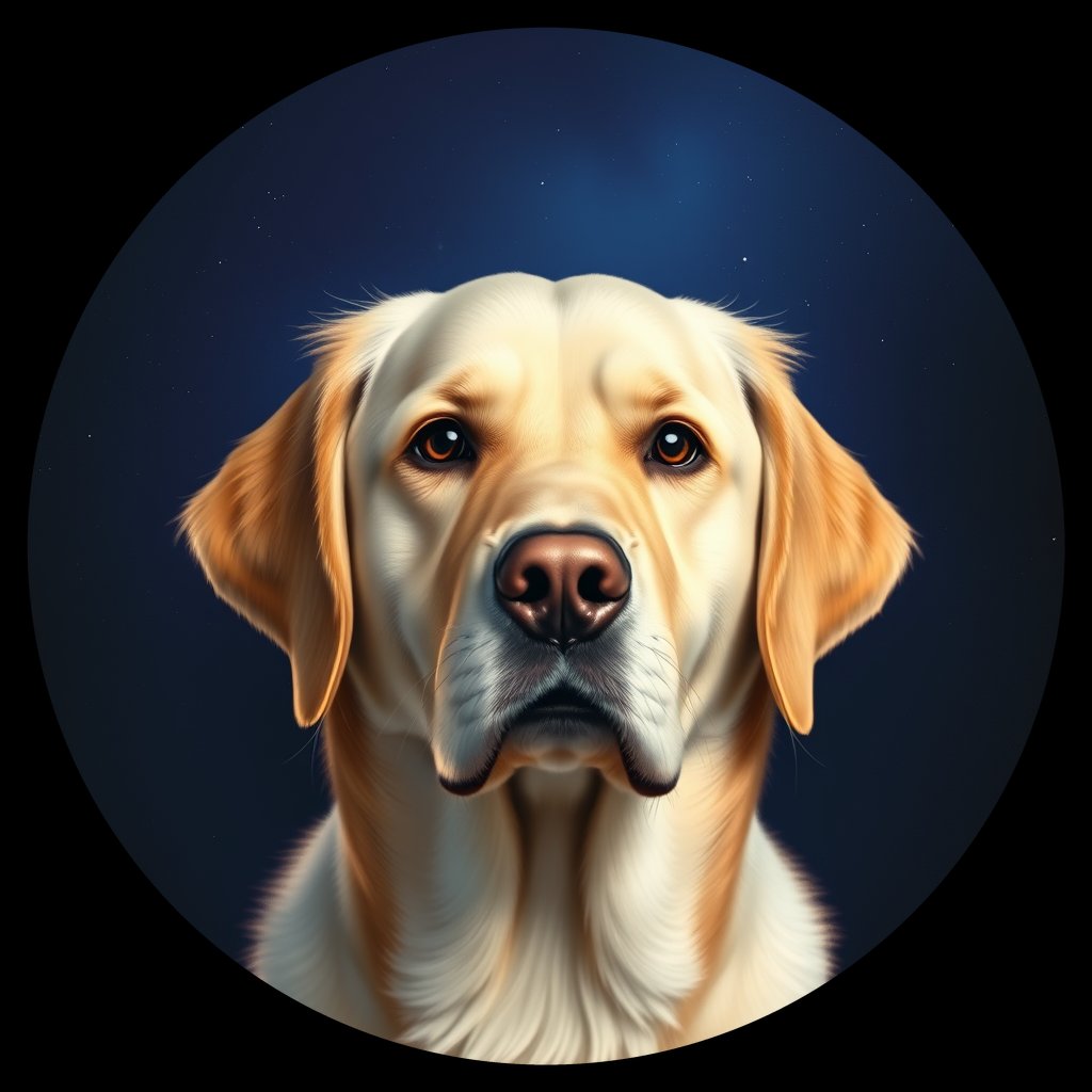 Cosmic medallion portrait of PFZ43C04_PFZ43C04, a Golden Retriever