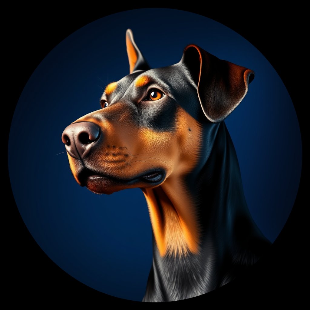 Cosmic medallion portrait of PFZ43D03_PFZ43D03, a Doberman Pinscher