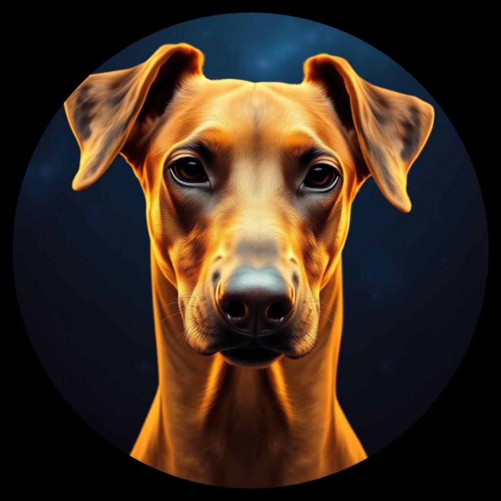 Cosmic medallion portrait of PFZ43D08_PFZ43D08, a Doberman Pinscher