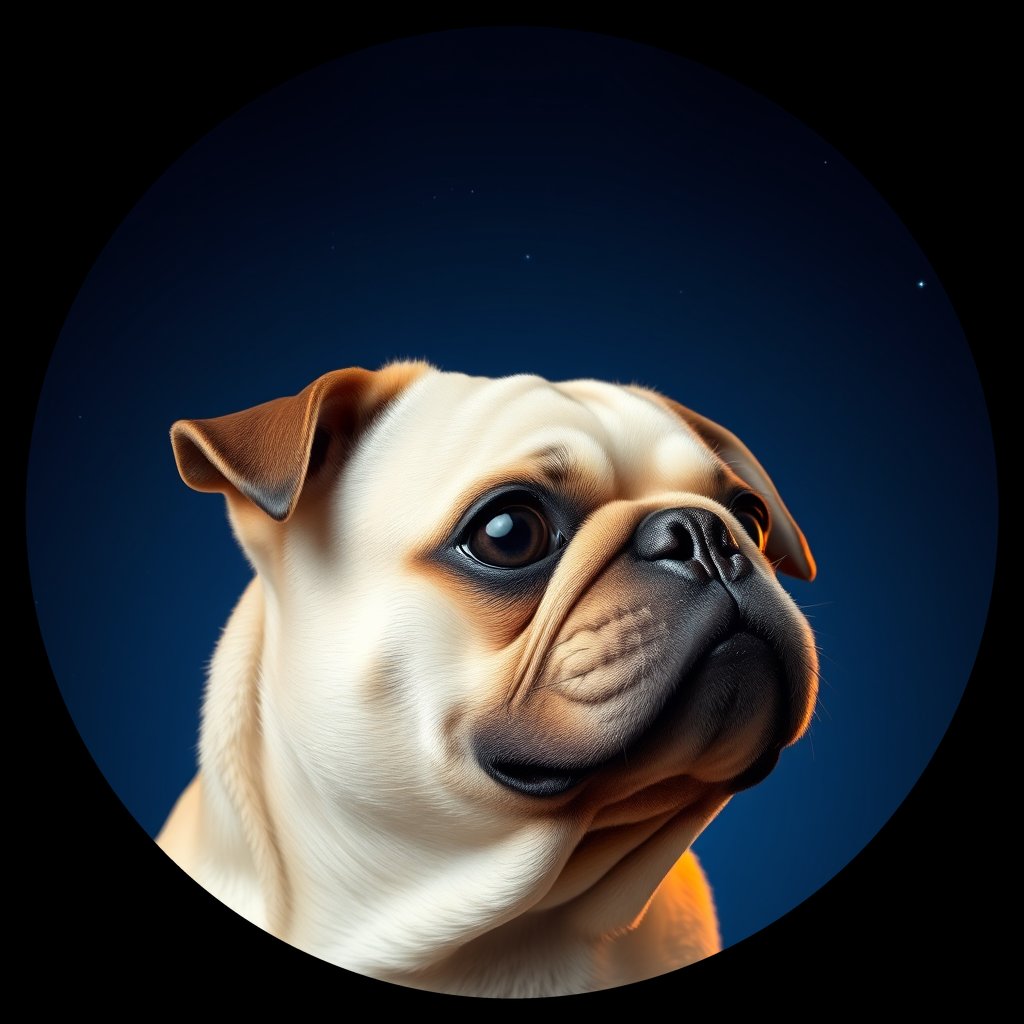 Cosmic medallion portrait of PFZ43D10_PFZ43D10, a Pug