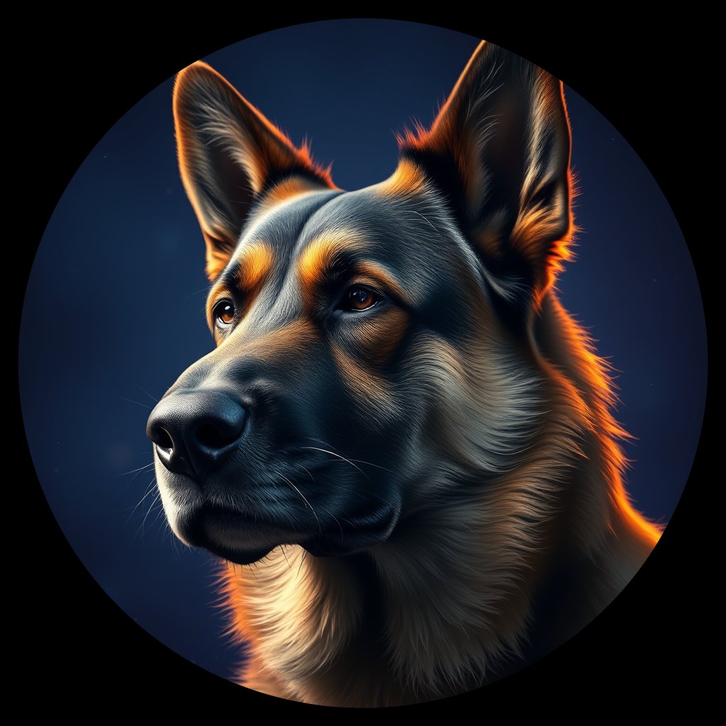 Cosmic medallion portrait of PFZ43E06_PFZ43E06, a Shiloh Shepherd