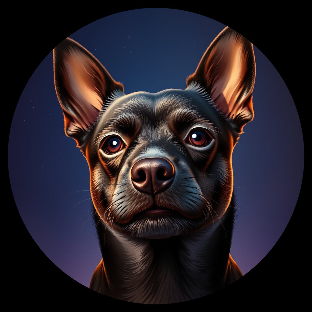 Cosmic medallion portrait of PFZ43E07_PFZ43E07, a Schipperke