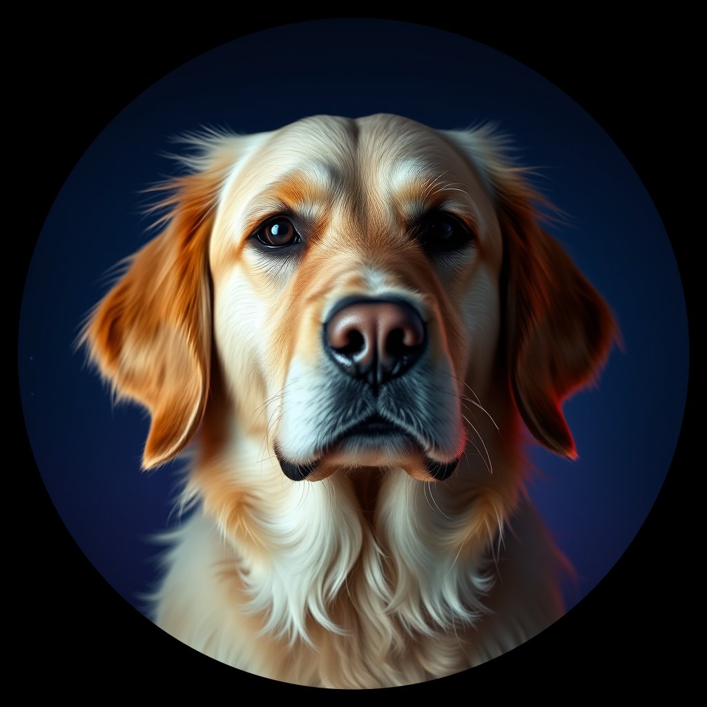 Cosmic medallion portrait of PFZ43E08_PFZ43E08, a Golden Retriever