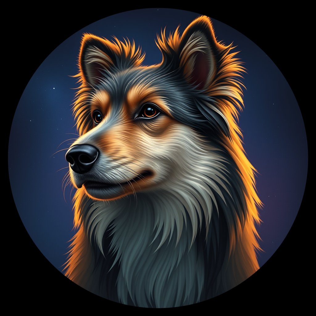 Cosmic medallion portrait of PFZ43E10_PFZ43E10, a Shetland Sheepdog