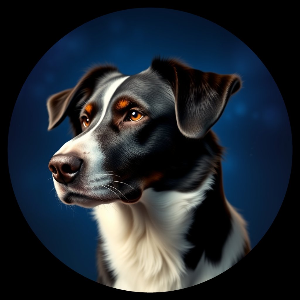Cosmic medallion portrait of PFZ43E12_PFZ43E12, a Border Collie