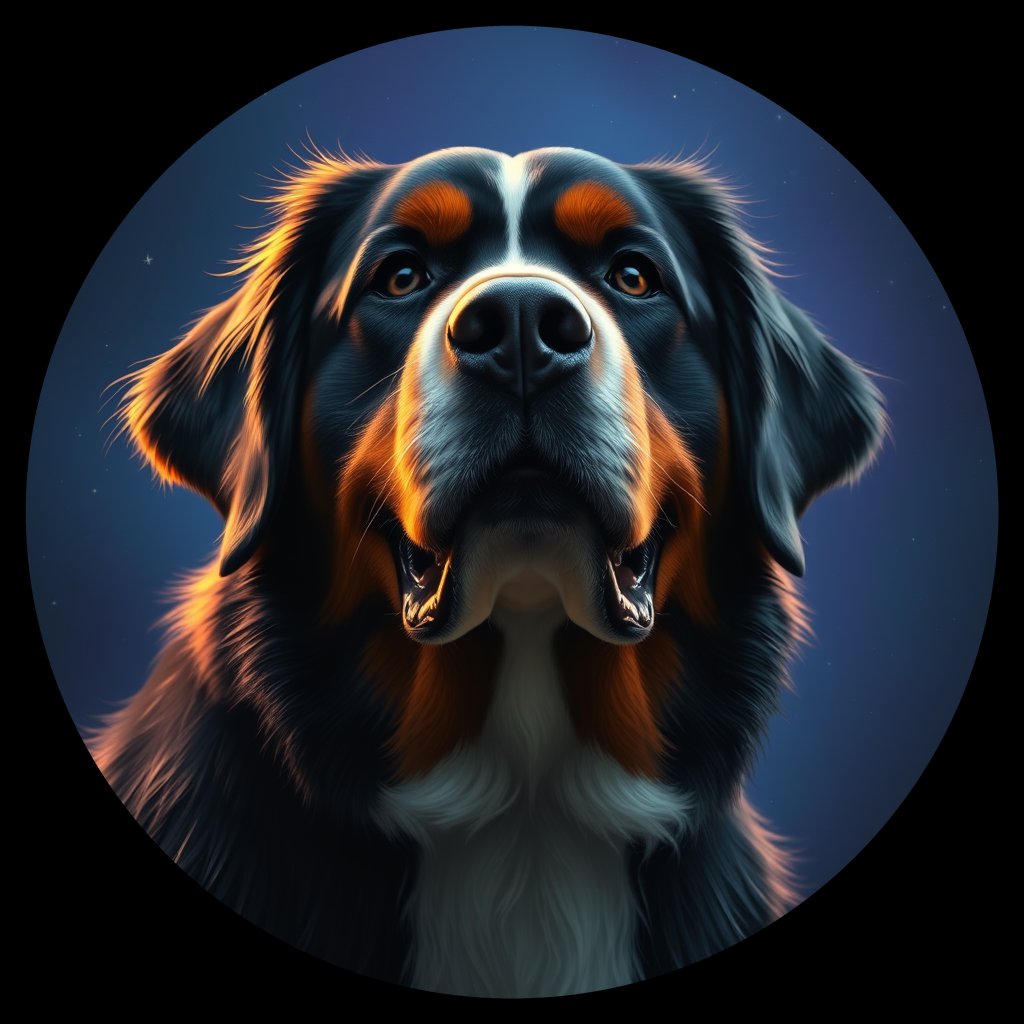 Cosmic medallion portrait of PFZ43F03_PFZ43F03, a Bernese Mountain Dog