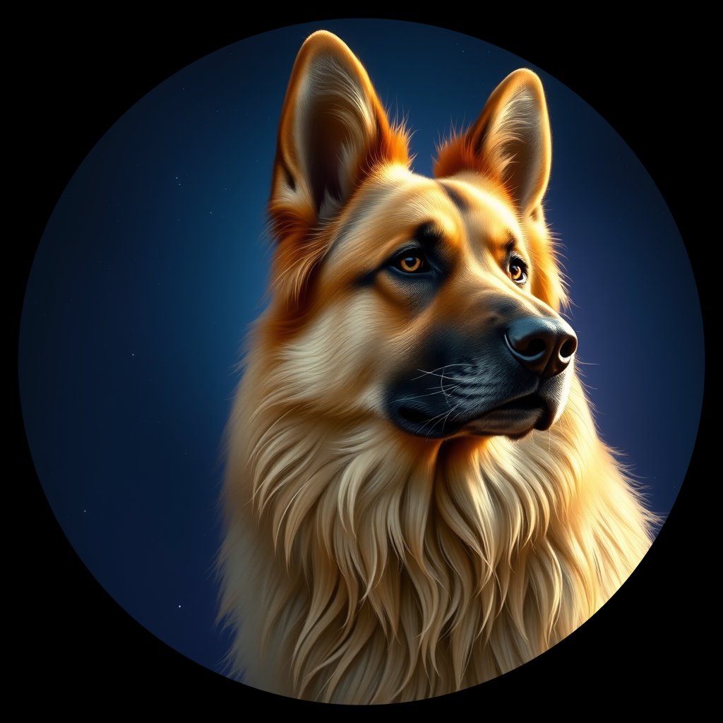 Cosmic medallion portrait of PFZ43F09_PFZ43F09, a German Shepherd