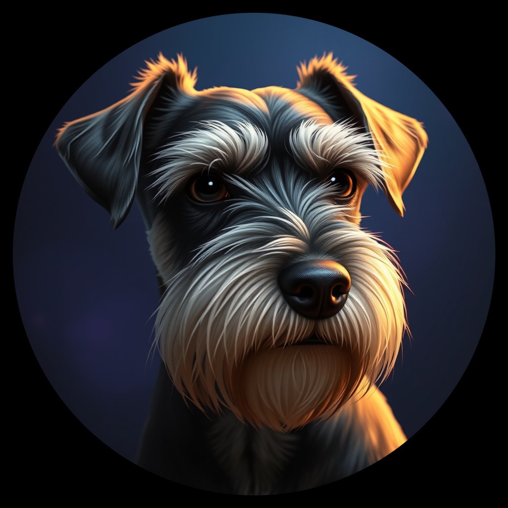 Cosmic medallion portrait of PFZ43F12_PFZ43F12, a Miniature Schnauzer