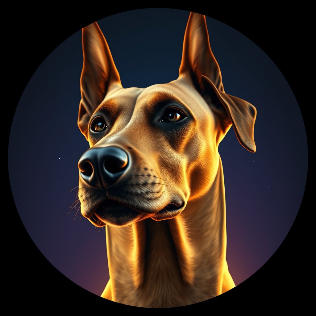 Cosmic medallion portrait of PFZ43G03_PFZ43G03, a Doberman Pinscher