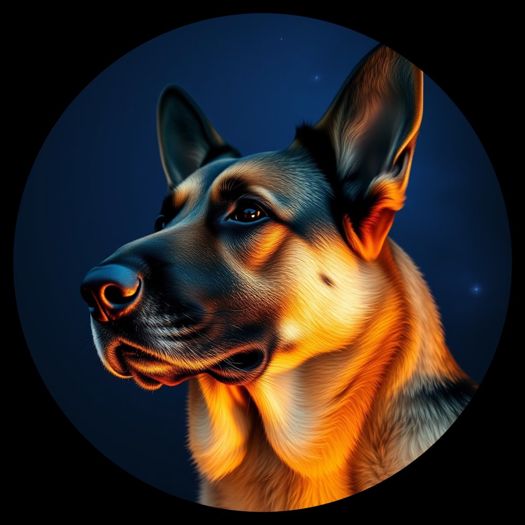 Cosmic medallion portrait of PFZ43G05_PFZ43G05, a German Shepherd