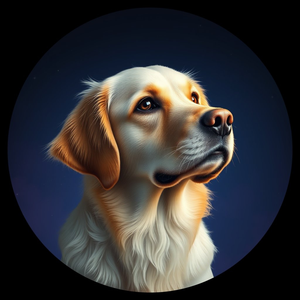 Cosmic medallion portrait of PFZ43G07_PFZ43G07, a Golden Retriever