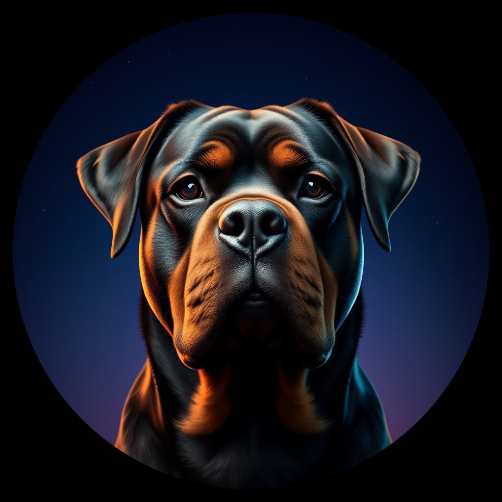 Cosmic medallion portrait of PFZ43H06_PFZ43H06, a Rottweiler