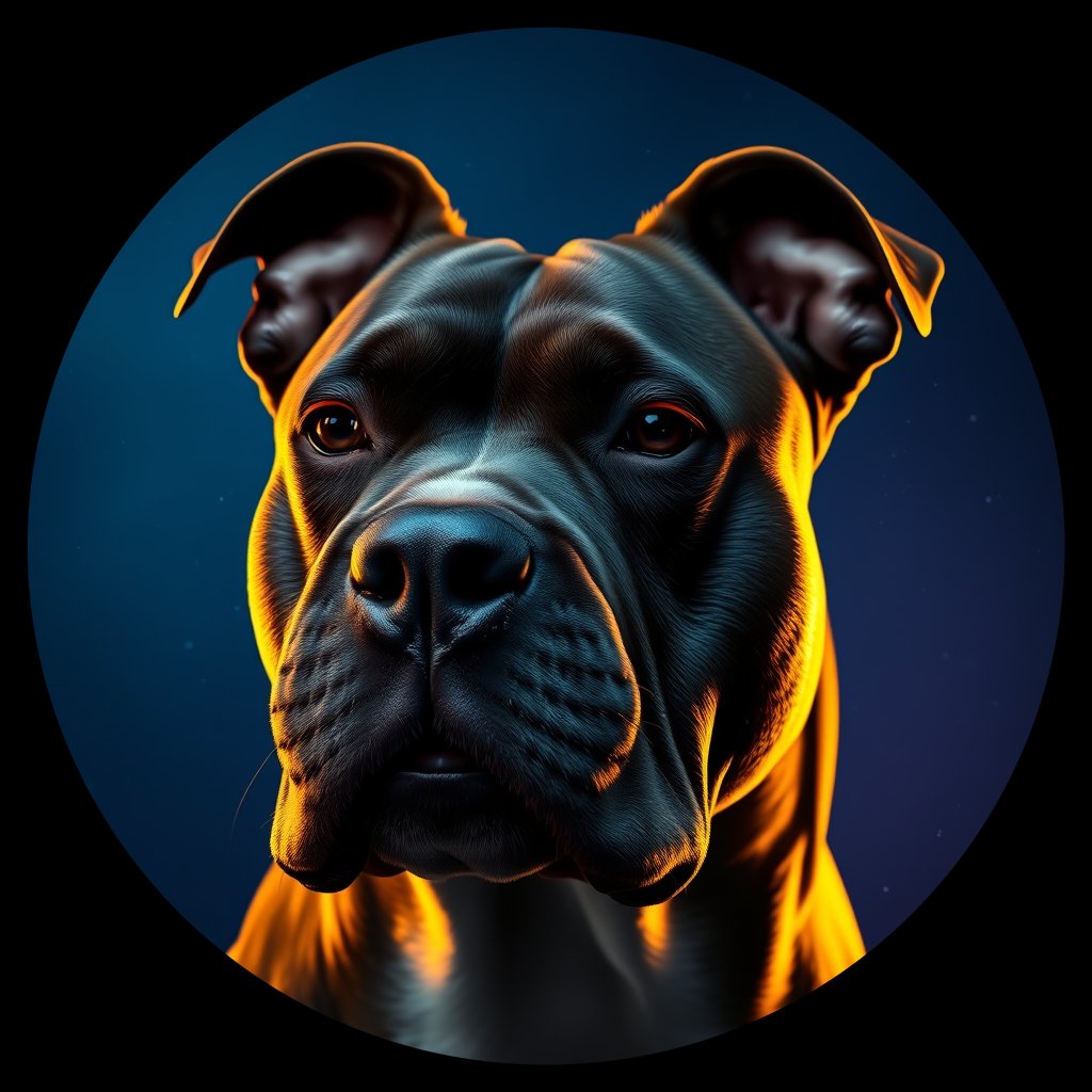 Cosmic medallion portrait of PFZ43H07_PFZ43H07, a Staffordshire Bull Terrier