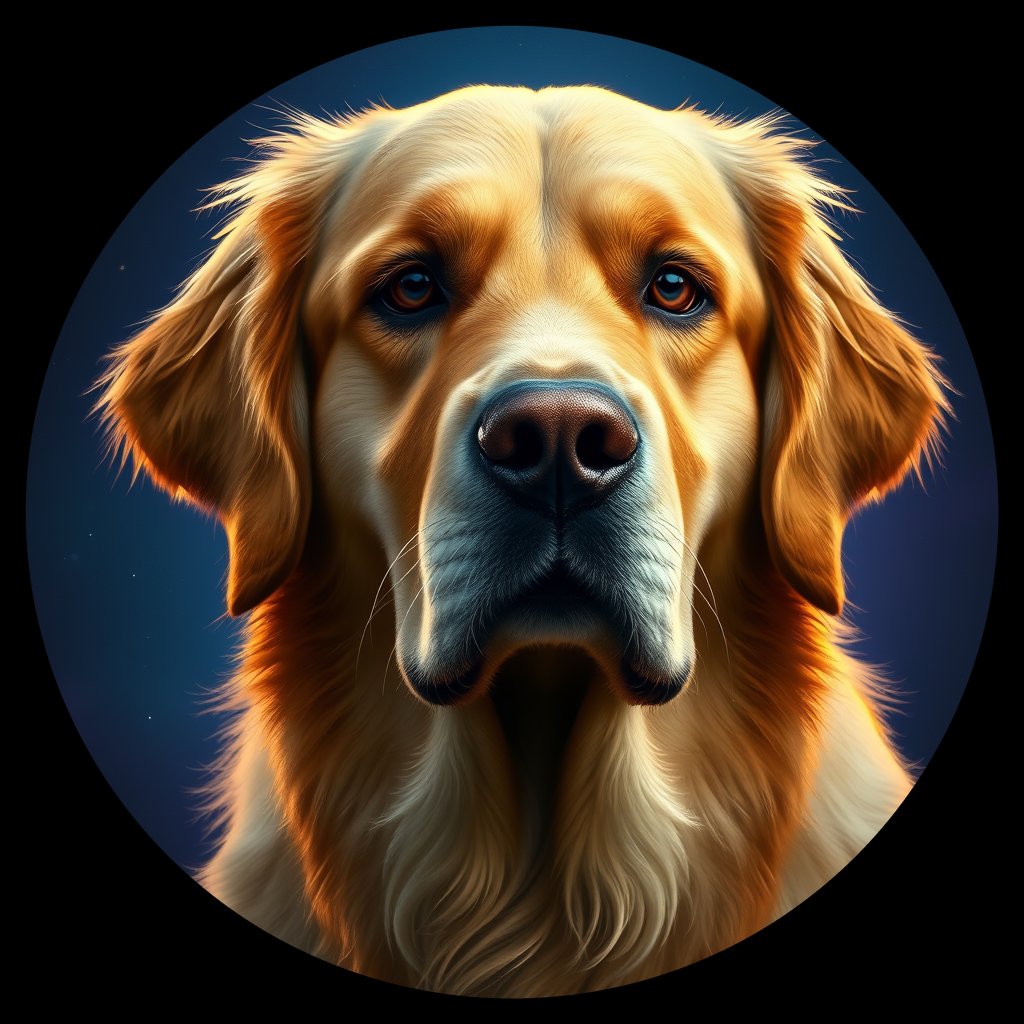 Cosmic medallion portrait of PFZ43H09_PFZ43H09, a Golden Retriever