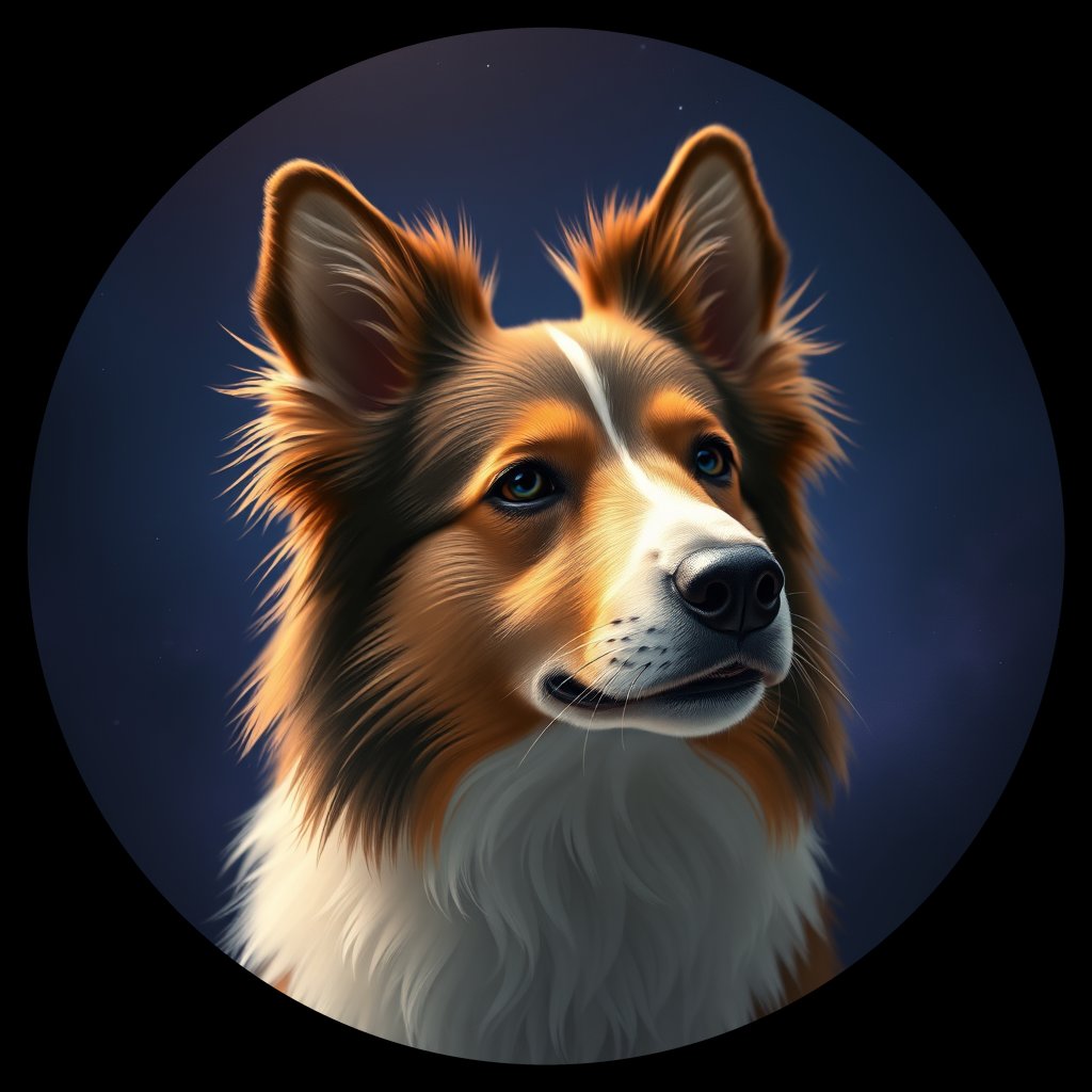 Cosmic medallion portrait of PFZ43H12_PFZ43H12, a Shetland Sheepdog