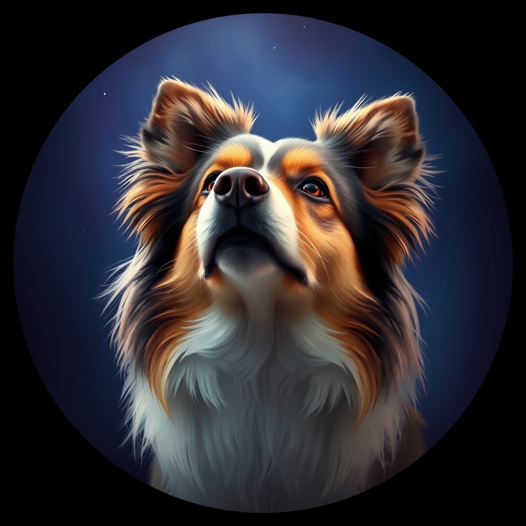 Cosmic medallion portrait of PFZ44A01_PFZ44A01, a Shetland Sheepdog