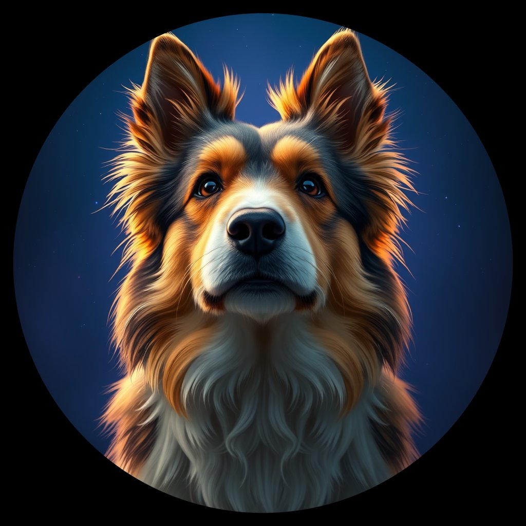 Cosmic medallion portrait of PFZ44A05_PFZ44A05, a Shetland Sheepdog