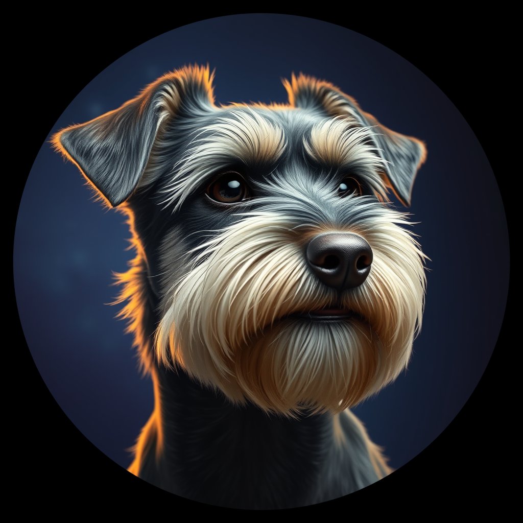 Cosmic medallion portrait of PFZ44A11_PFZ44A11, a Miniature Schnauzer
