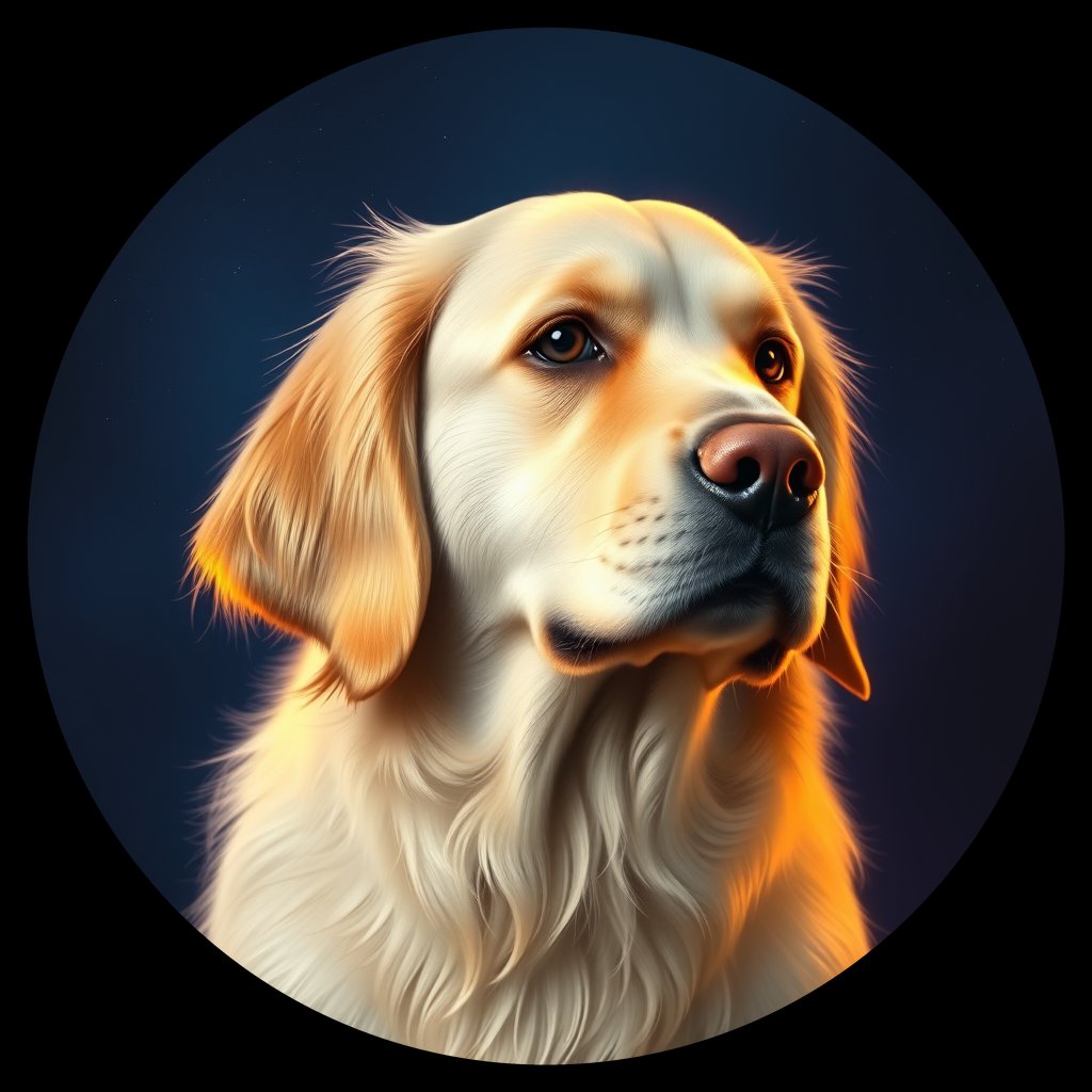 Cosmic medallion portrait of PFZ44B03_PFZ44B03, a Golden Retriever