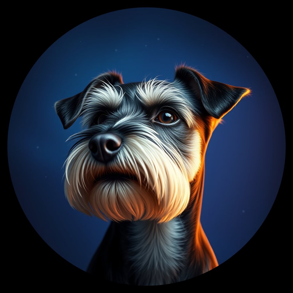 Cosmic medallion portrait of PFZ44B04_PFZ44B04, a Miniature Schnauzer