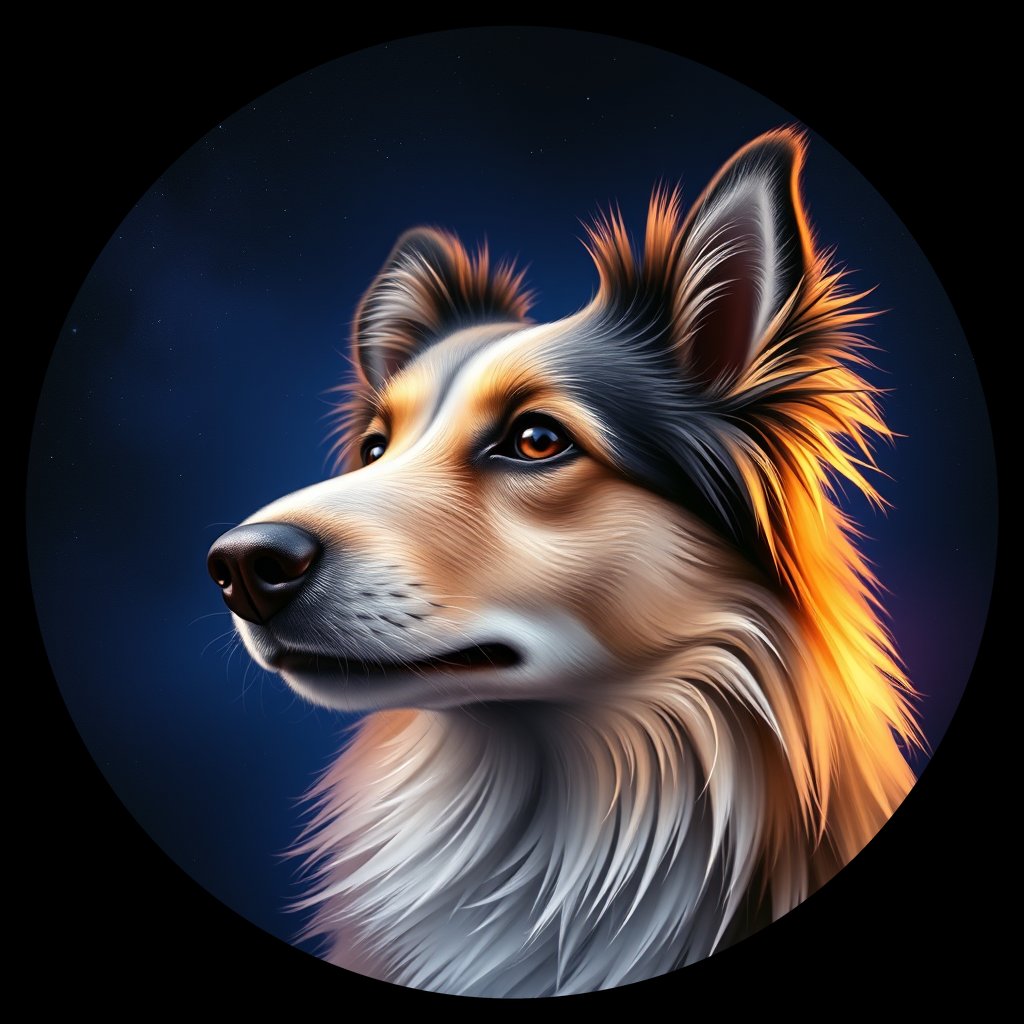 Cosmic medallion portrait of PFZ44B05_PFZ44B05, a Shetland Sheepdog