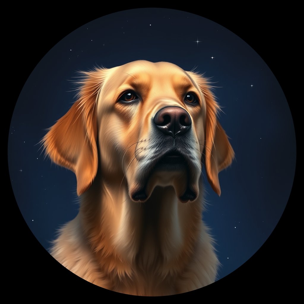 Cosmic medallion portrait of PFZ44B10_PFZ44B10, a Golden Retriever