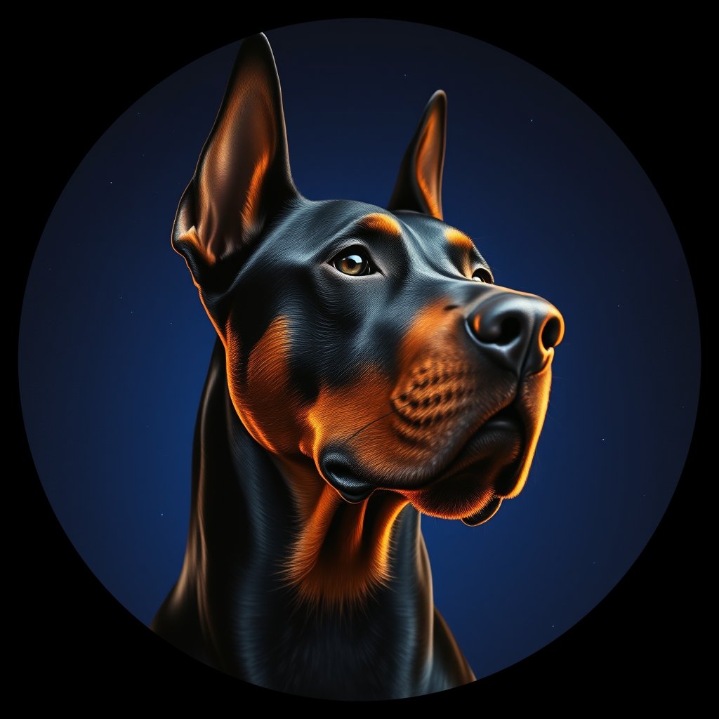 Cosmic medallion portrait of PFZ44C02_PFZ44C02, a Doberman Pinscher