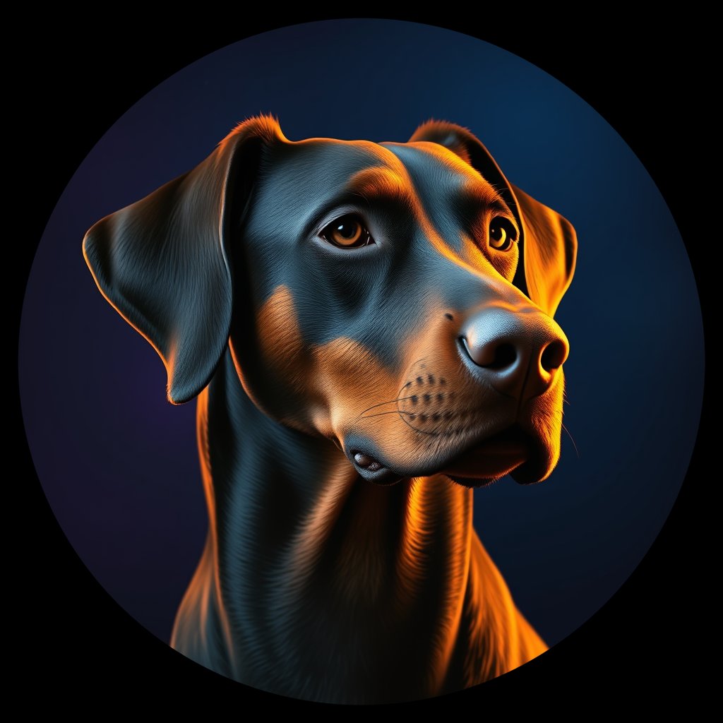 Cosmic medallion portrait of PFZ44C04_PFZ44C04, a Doberman Pinscher