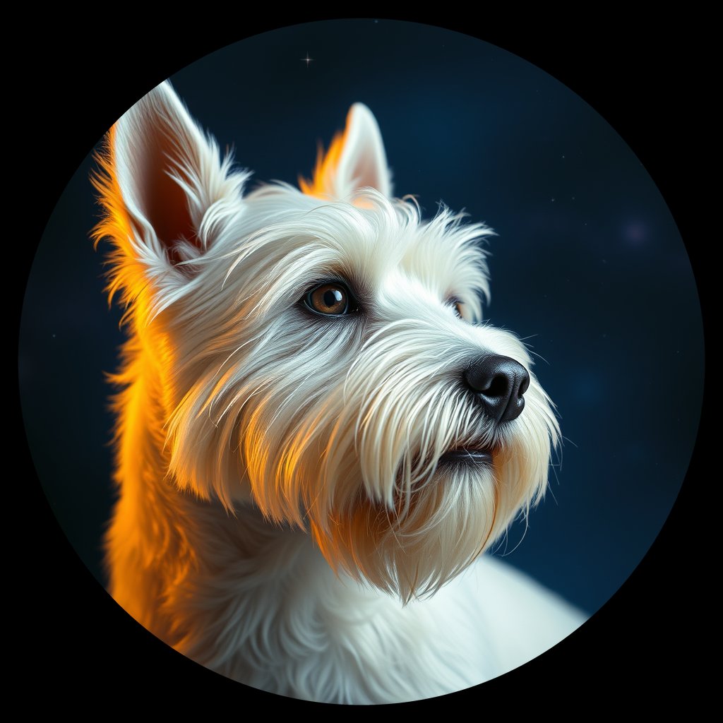 Cosmic medallion portrait of PFZ44C06_PFZ44C06, a West Highland White Terrier