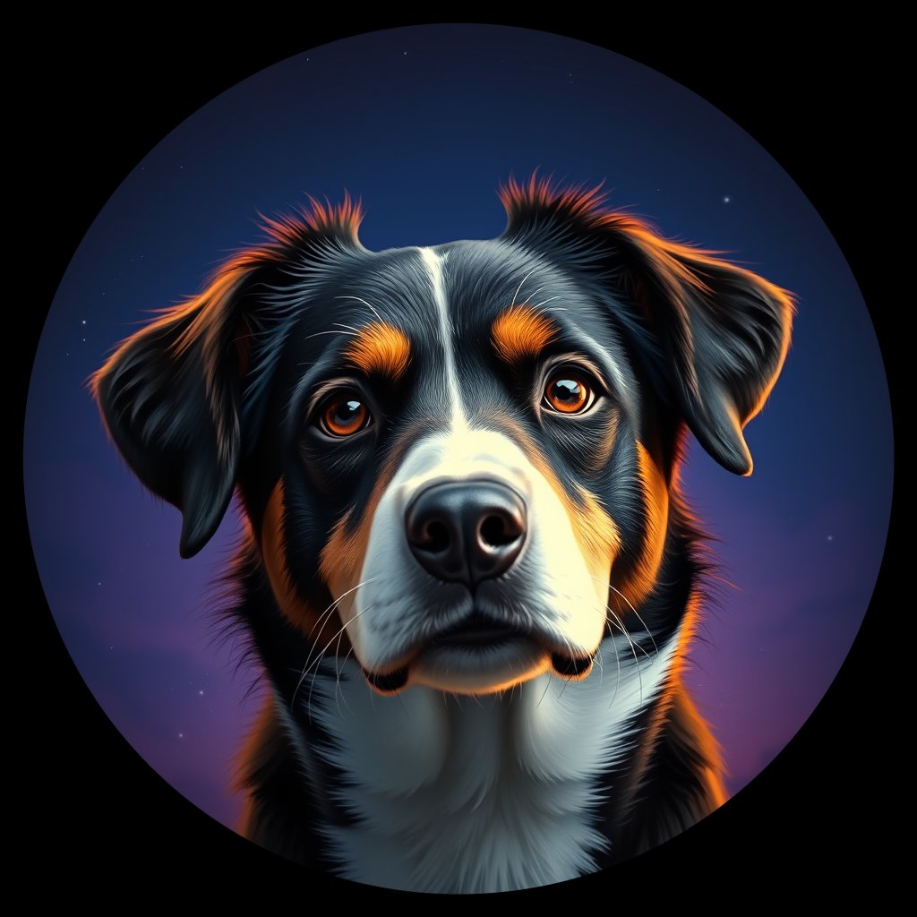 Cosmic medallion portrait of PFZ44D02_PFZ44D02, a Border Collie