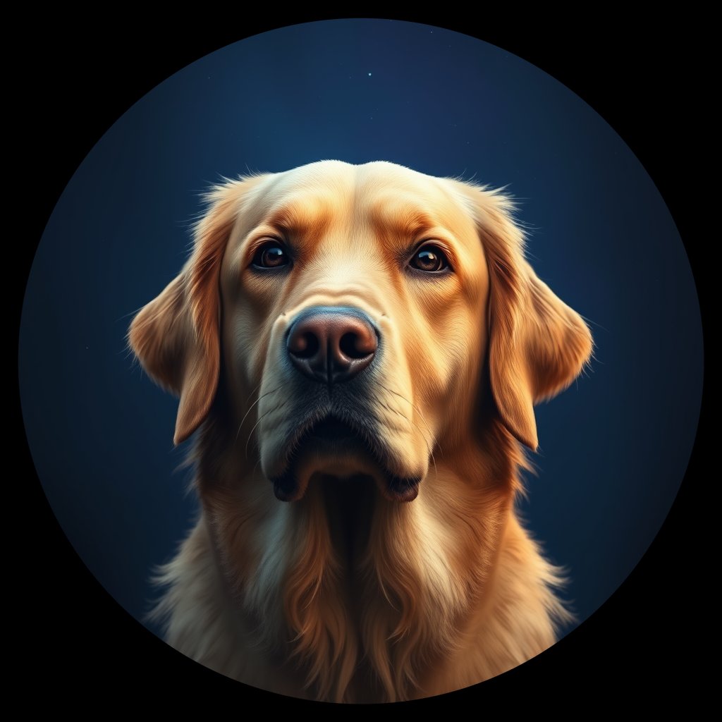 Cosmic medallion portrait of PFZ44D08_PFZ44D08, a Golden Retriever