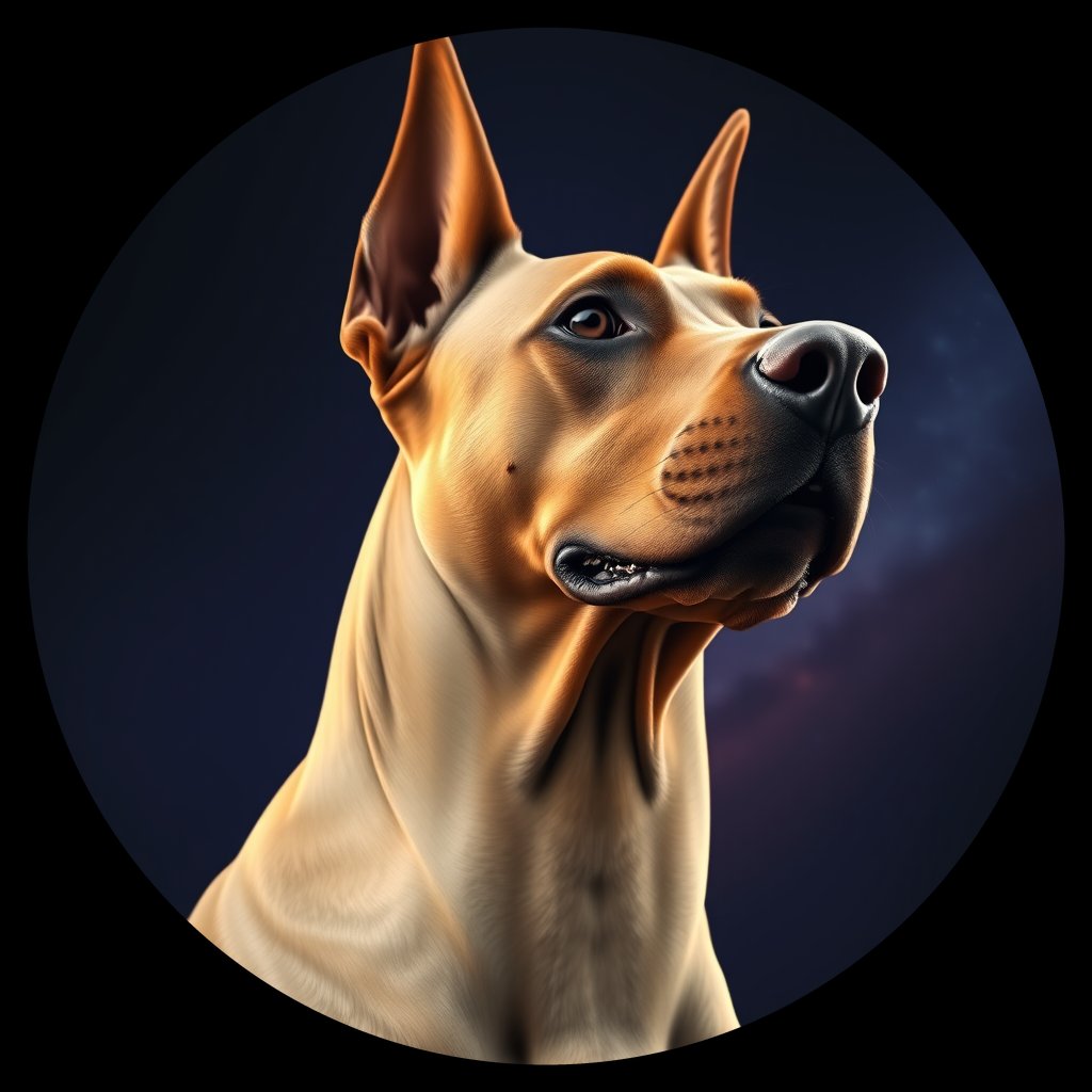 Cosmic medallion portrait of PFZ44D10_PFZ44D10, a Doberman Pinscher