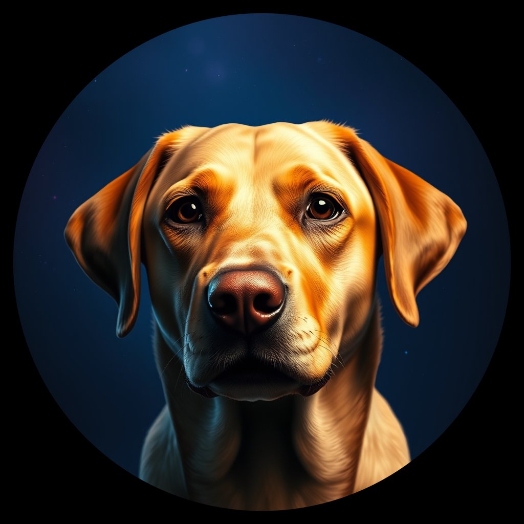 Cosmic medallion portrait of PFZ44E08_PFZ44E08, a Labrador Retriever