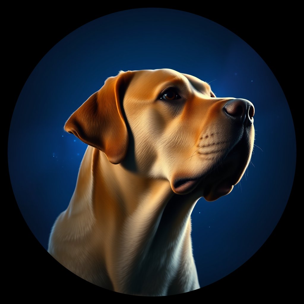 Cosmic medallion portrait of PFZ44E09_PFZ44E09, a Labrador Retriever