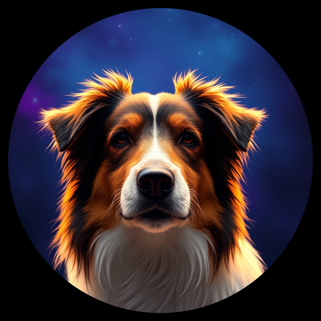 Cosmic medallion portrait of PFZ44E11_PFZ44E11, a Shetland Sheepdog