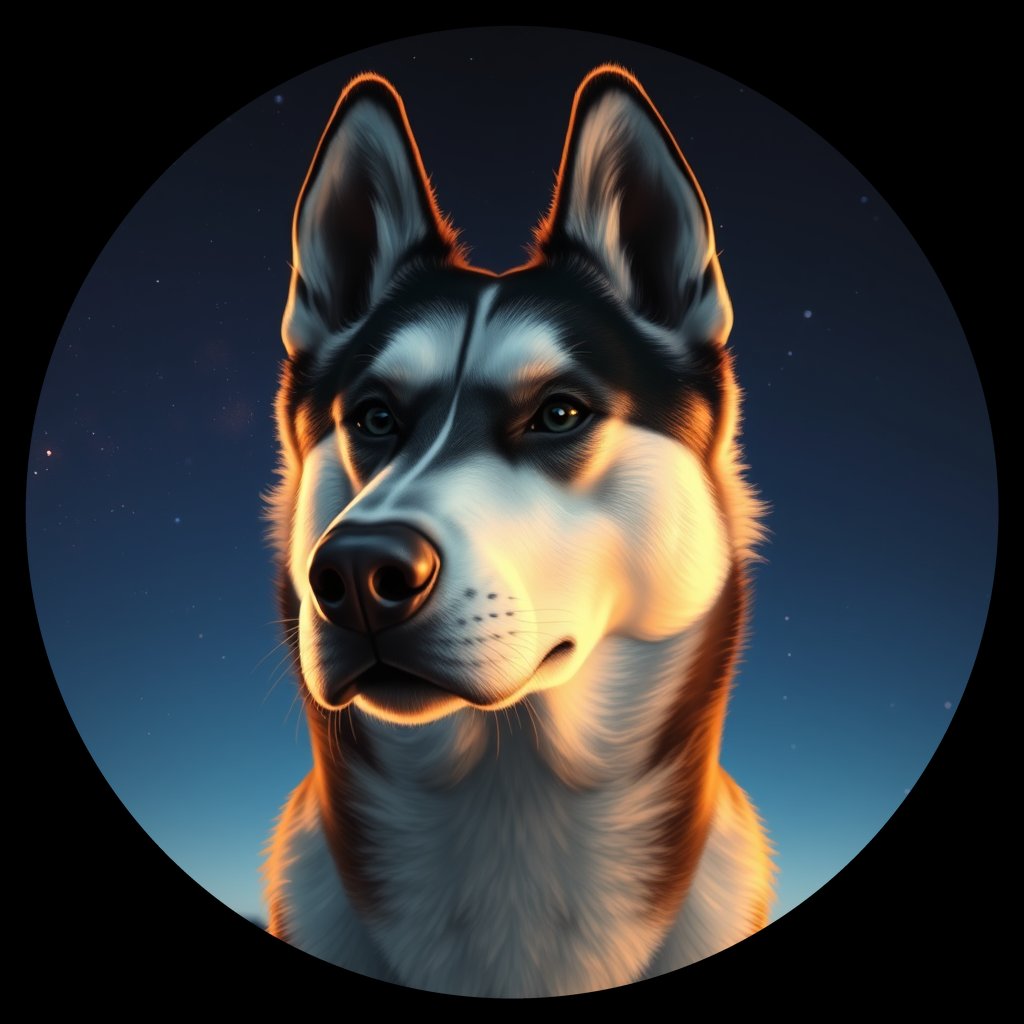 Cosmic medallion portrait of PFZ44F10_PFZ44F10, a Siberian Husky
