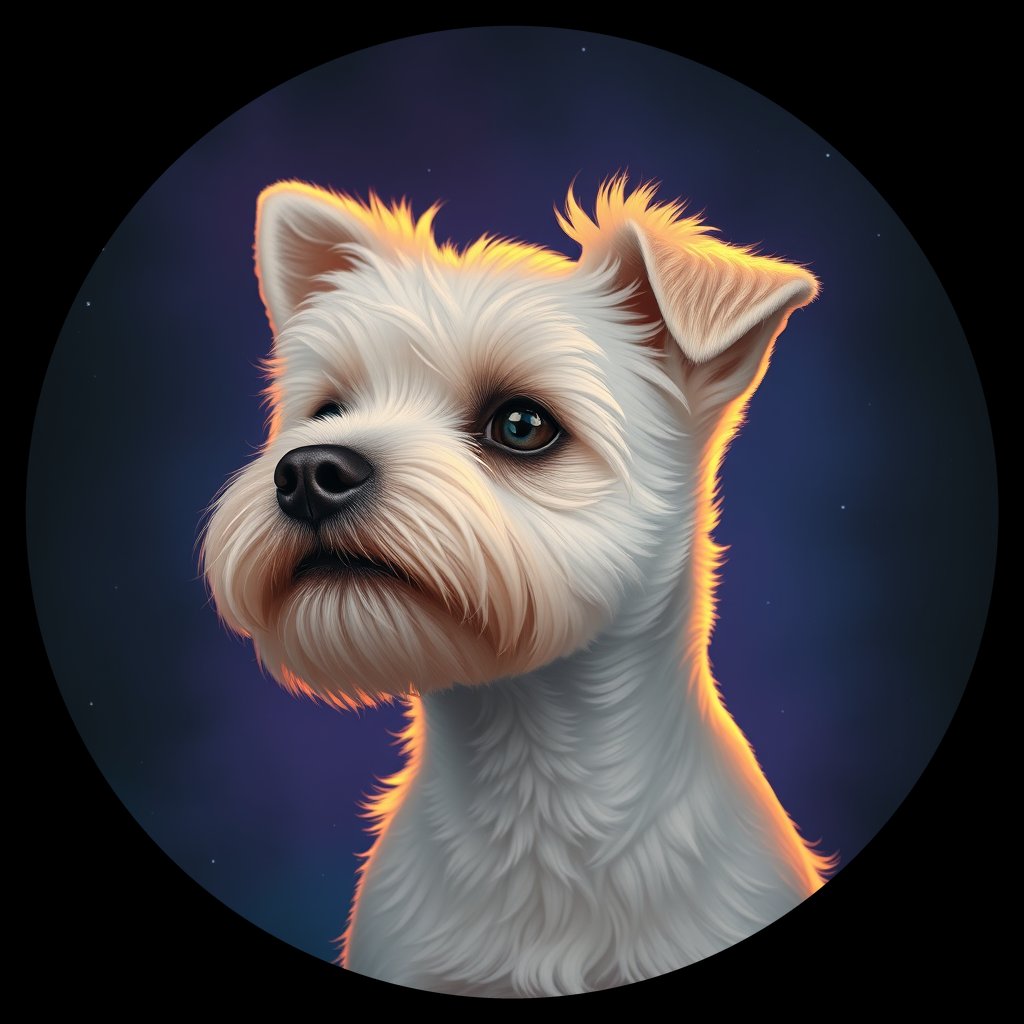 Cosmic medallion portrait of PFZ44G03_PFZ44G03, a Bichon Frise
