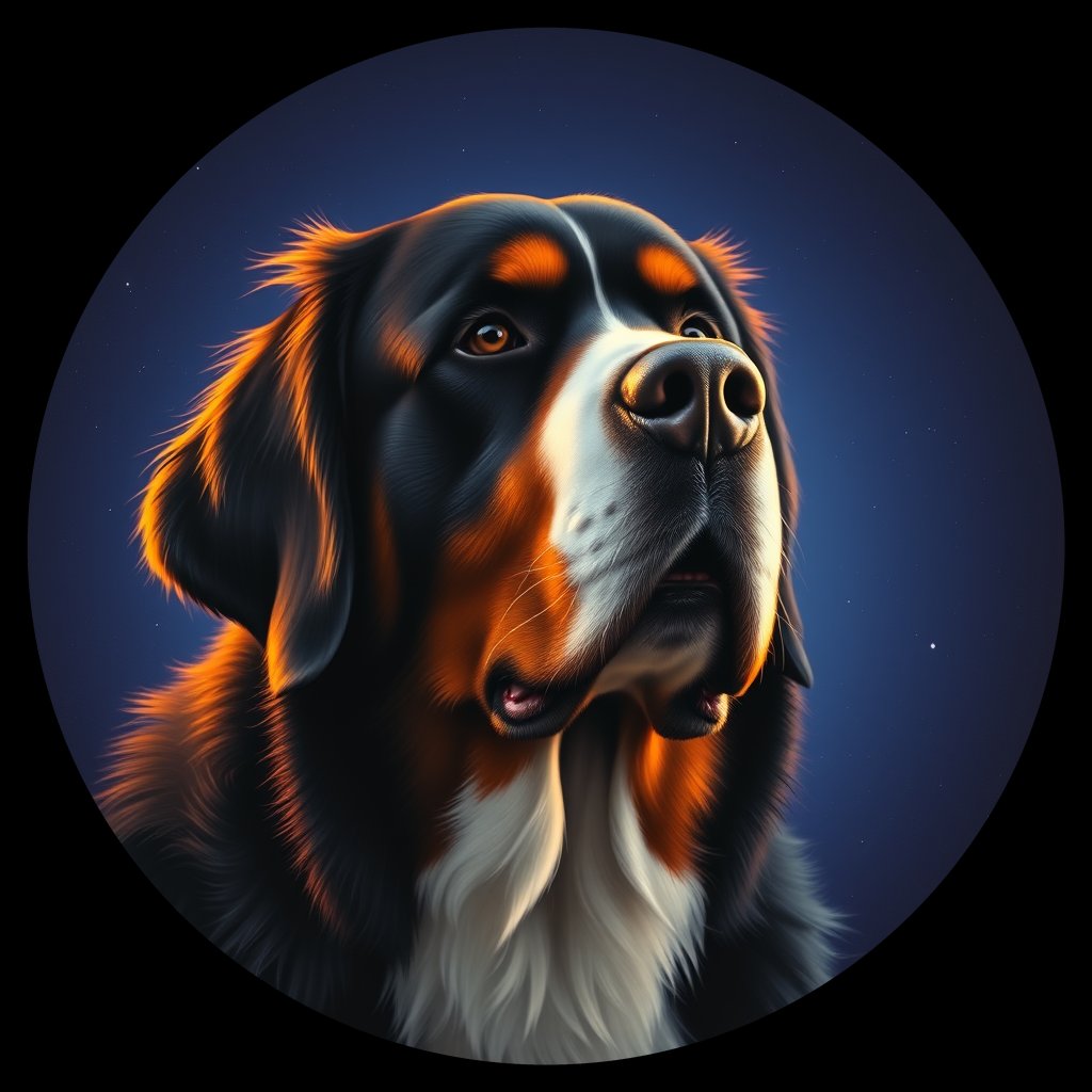Cosmic medallion portrait of PFZ44G06_PFZ44G06, a Bernese Mountain Dog