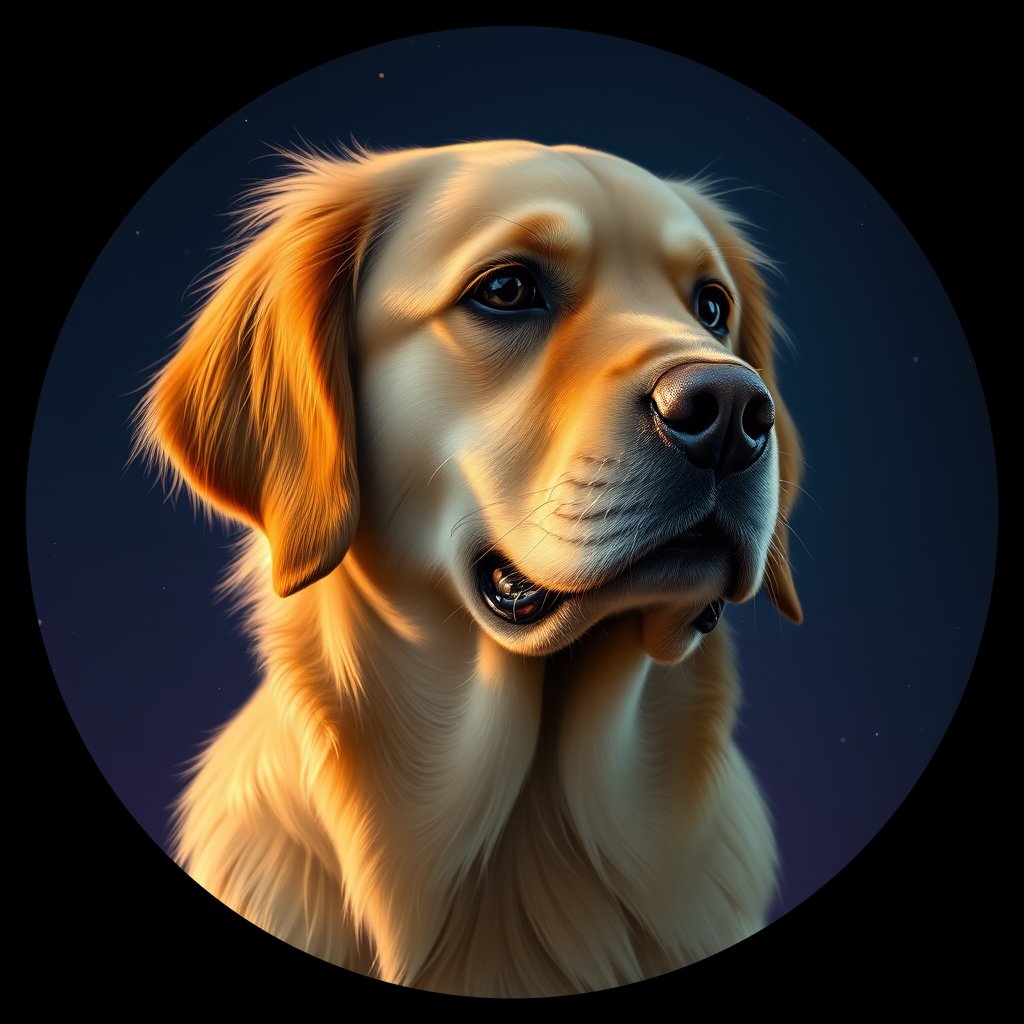 Cosmic medallion portrait of PFZ44H02_PFZ44H02, a Golden Retriever