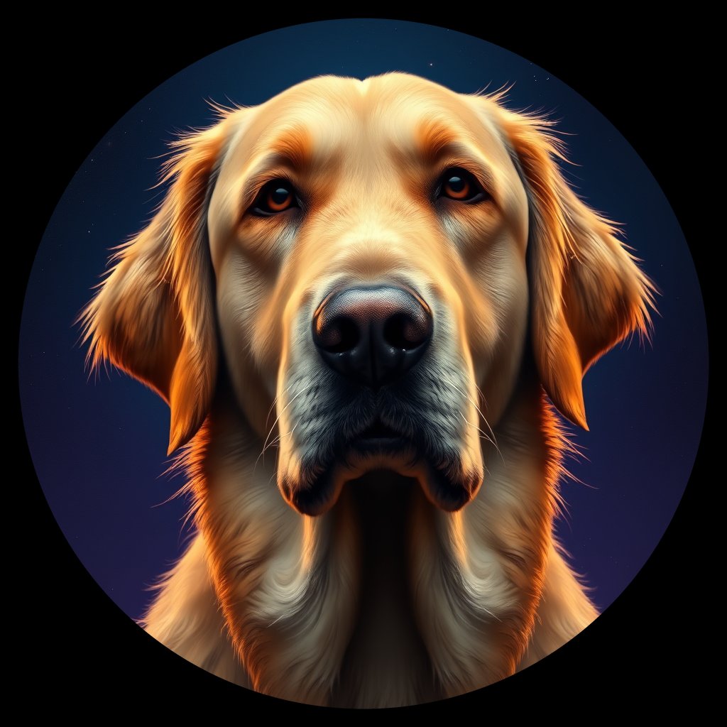 Cosmic medallion portrait of PFZ44H09_PFZ44H09, a Golden Retriever